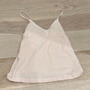 Brandy Melville polkadot white pink lace tank top